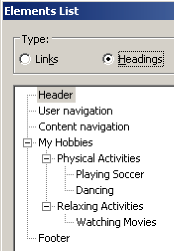 Headings outline